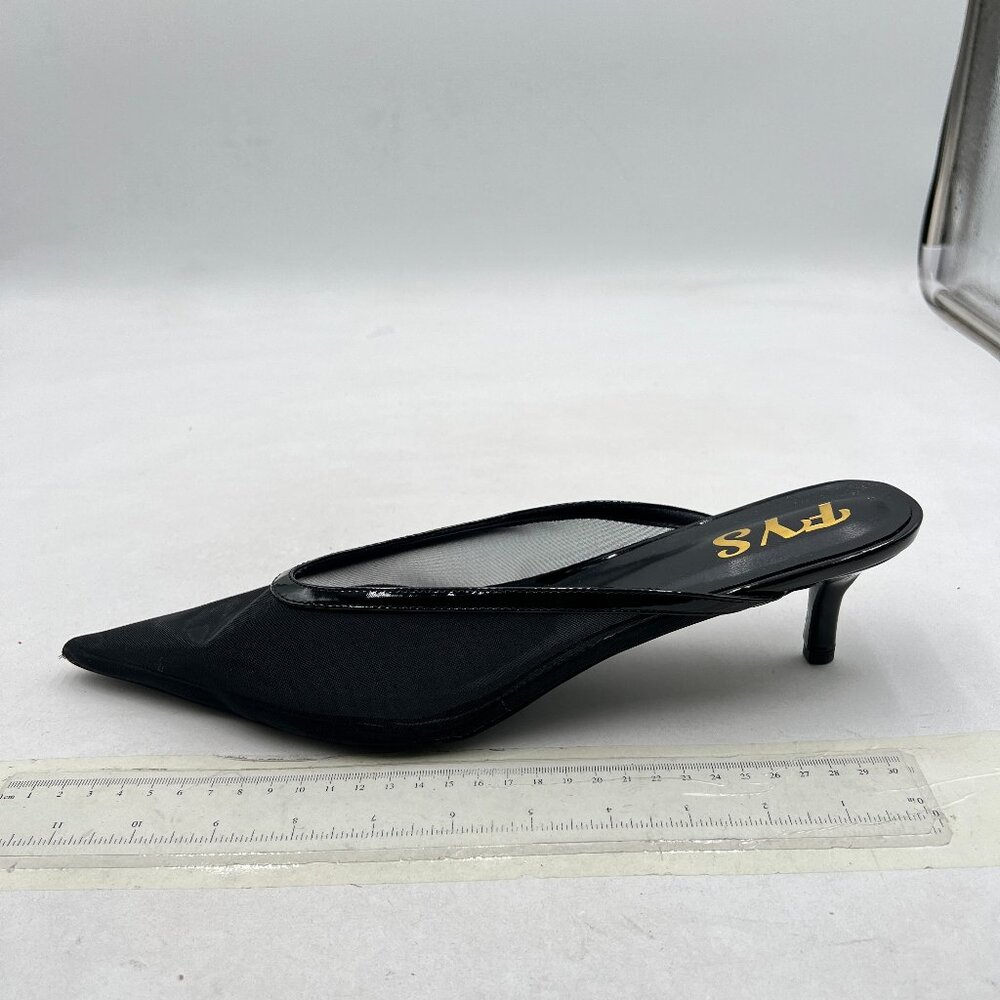 FYS Black Pointed Toe Mules Slip on Low Heels Formal Party Dance Shoes